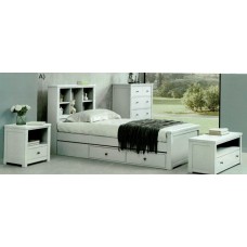 Zac Bookcase Bed with Drawers - Single - White Brush