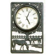 Cast Aluminum Outdoor Clock With Thermometer - Horses