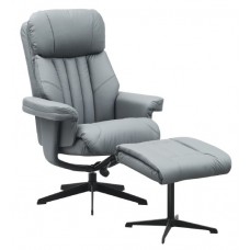 Perelle Leather Relax Chair with Ottoman - Steel Blue