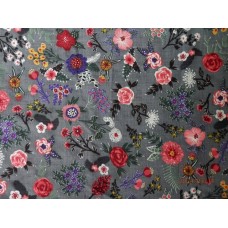 Seersucker Tablecloth - Grey Floral - 140 cm Diameter