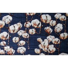 Seersucker Tablecloth - Cotton Bolls - Navy Blue - 130 x 230 cm
